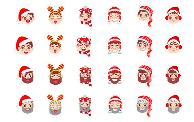 Set red boy christmas emoji cute face vector illustration