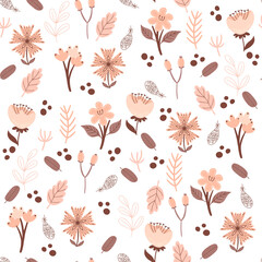 Seamless pattern with creative decorative flowers in scandinavian style. Great for fabric, textile. Vector background