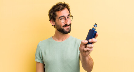 young crazy man smoking with a vaporizer