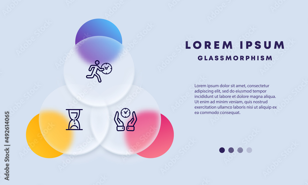 Poster time icons set. icons chasing time, hourglass and adding time. time management concept. glassmorphis