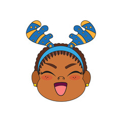 Isolated blue reindeer baby christmas borderline cute face vector illustration