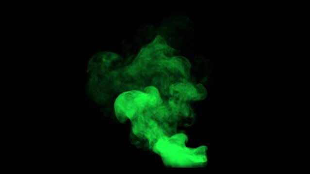 Wispy Toxic Green Smoke with Low Density going up Slowly and Swirly on a Black Background