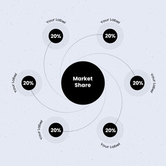 market share data visualization infographics vector template. 6 infographic.  