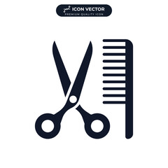 cutting dogs and other pets. scissors and comb icon symbol template for graphic and web design collection logo vector illustration