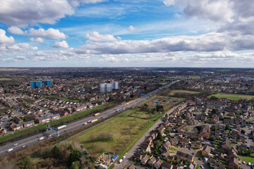 Beautiful Sunny day, aerial footage of British Town 