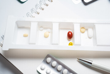 Pharmacy medication organizer on the desk