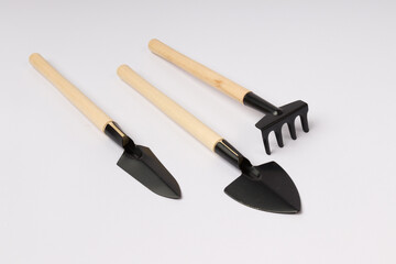 gardening tools on white background