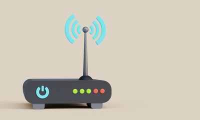 wifi router modem 3d cartoon style render - obrazy, fototapety, plakaty
