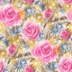 Obraz na płótnie Canvas Seamless pattern with watercolor flowers