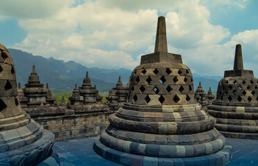 view from on top borobudur temple in java indonesia