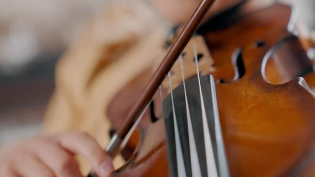 A Young Girl And Man Plays The Violin In A Beautiful Retro Room With Flowers And A Piano.