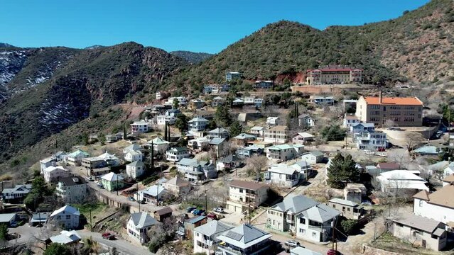 aerial push in to jerome arizona, ghost town