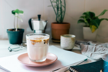  Dirty Coffee or Milk and Espresso Coffee, homemade coffee drink