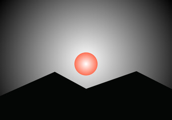 mountain background wears black color and above it the sun