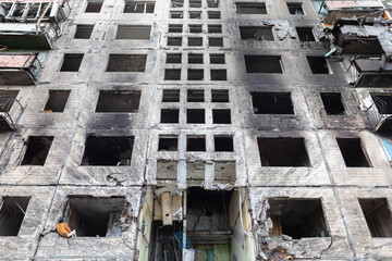 Destroyed house after a rocket attack in Kyiv, Ukraine