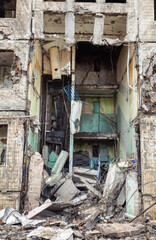 Destroyed house after a rocket attack in Kyiv, Ukraine