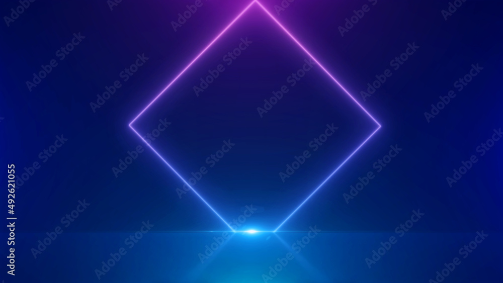 Poster neon square shape frame with shining effects multi-colored on black background. glowing reflection t