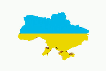 3D original map of Ukraine in the colors of the Ukrainian flag on a white background, source or template, 3d rendering