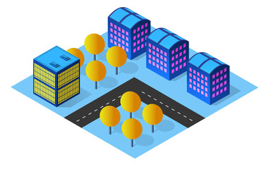 Perspective view from above to the city map quarter of the highway