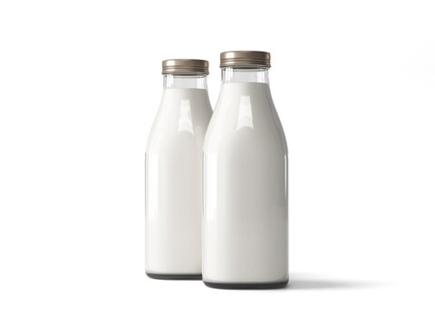 Dois potes ou frascos de leite transparente