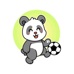 happy panda play football soccer adorable cartoon doodle vector illustration flat design style