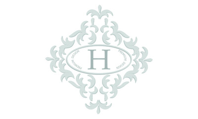 Floral monogram with the letter H of the center for postcards, invitations, menus, labels. Graphic design of pages, business sign, boutiques, cafes, hotels, wedding invitations.