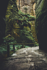 Teplicke Skaly, a rock town in the Czech Republic, an educational trail through the sandstone labyrinth.