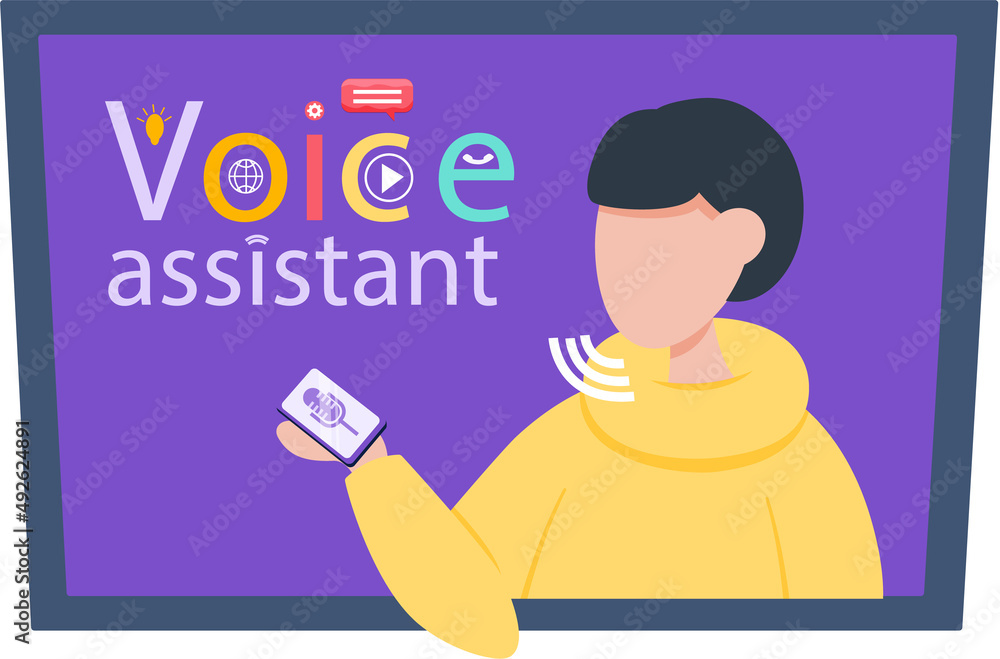 Poster voice assistant software agent perform tasks for user. speaker recognition, vote controlled smart sp