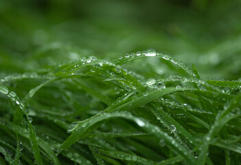 macro green grass rain dew drops