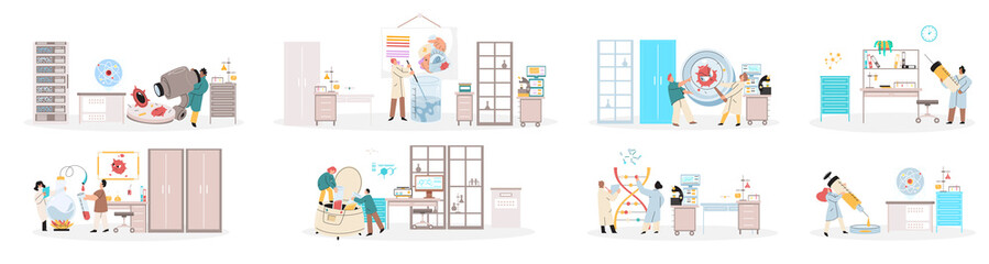 Scientist conducts scientific researches, virology in lab, holding vaccine, syringe and wearing medical suit. Coronavirus vaccine complete development. Medicines for treatment, doctor with injection