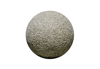 Cut out a big spherical granite stone rock isolated on white background with a clipping path. Rounded stone for outdoor garden decoration. 