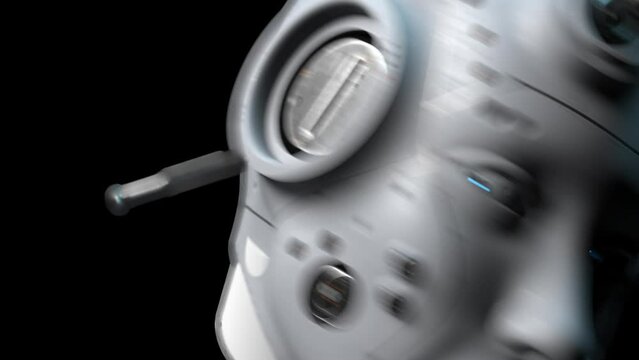 Critical error of artificial intelligence. shaking head of robot out of action. concepts of technology and artificial intelligence. 3D animation contains an alpha channel