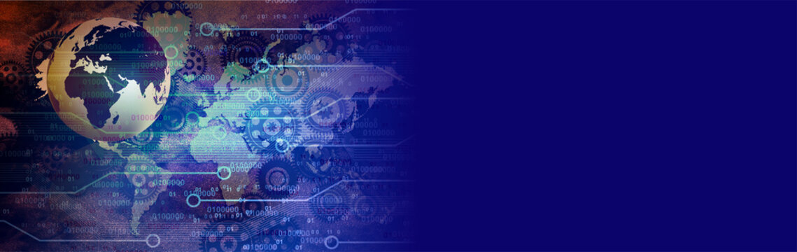 abstract technology background with binary code and cogs gear.
