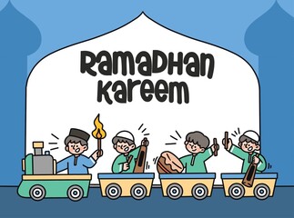 Playful Ramadhan Kareem Eid Fitr Night Banner Illustration