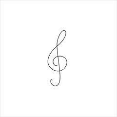 Treble clef, musical note, small tattoo, print for clothes and logo design, emblem or logo design, silhouette one single line, isolated abstract vector illustration.