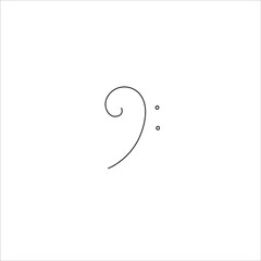 Bass clef, small tattoo, print for clothes and logo design, emblem or logo design, silhouette one single line, isolated abstract vector illustration.