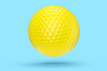 Fototapeta na wymiar Yellow golf ball isolated on blue background
