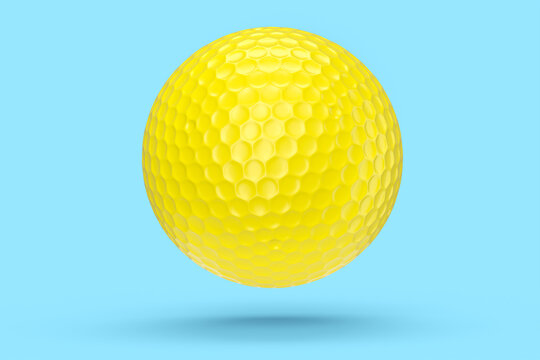 Yellow Golf Ball Isolated On Blue Background