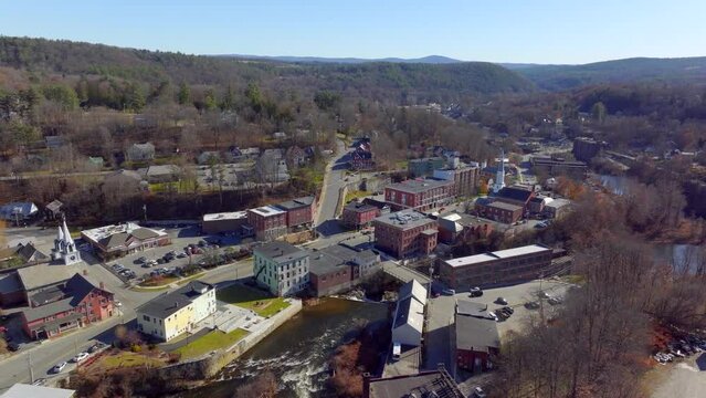Flying over the tiny town of Springfield Vermont