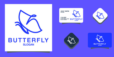 Beautiful nature flying insect monoline design butterfly logo with flat minimalist template Premium Vector 