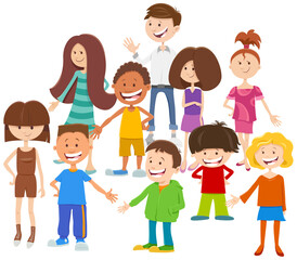 cartoon happy children or teenagers characters group