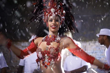 Foto op Aluminium Shes a sizzling samba queen. Cropped shot of a beautiful samba dancer performing in a carnival with her band. © Tasneem H/peopleimages.com