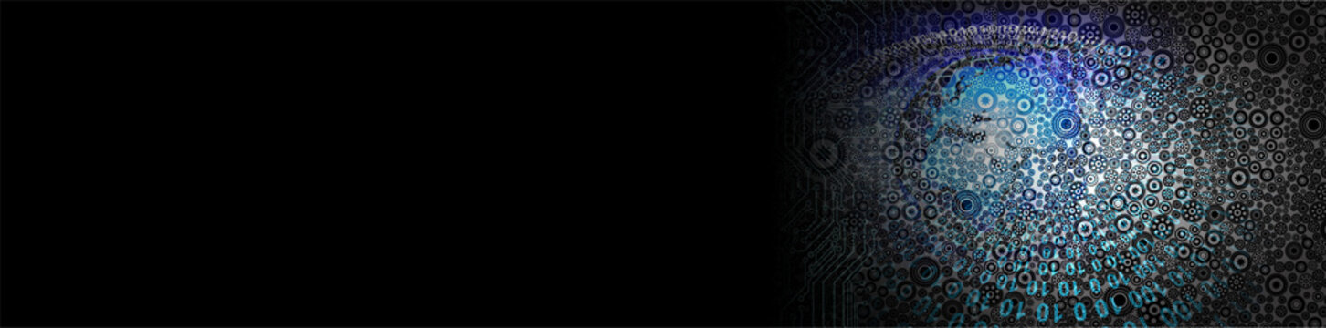 abstract technology background with binary code and cogs gear.