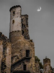Evening in front of the tower, Middle Ages, Night with the moon