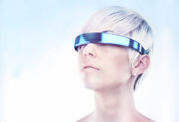 Envisioning the future. A futuristic view of a young woman with glasses.