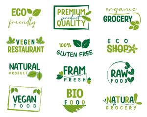 Organic food and natural product logo, sign, icon, sticker, labels and badges collection for food market, 
organic and natural products promotion.