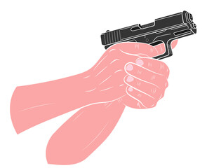 Hand holding gun shooting. vector illustration