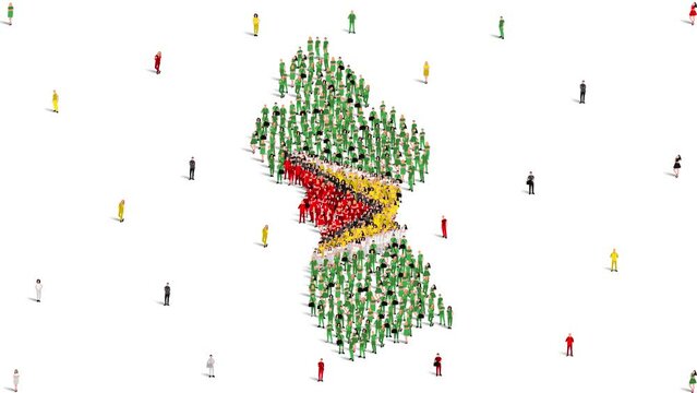 Guyana Map and Flag. A large group of people in the Guyana flag color form to create the map. 4K Animation Video. - Powered by Adobe