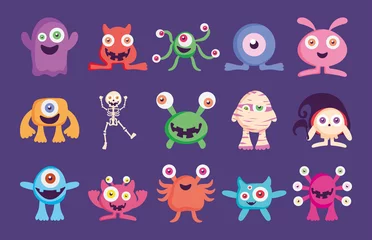 Velours gordijnen Monster schattige monsters pictogramserie