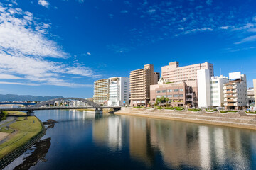 静岡県沼津市 狩野川と市街地の街並み